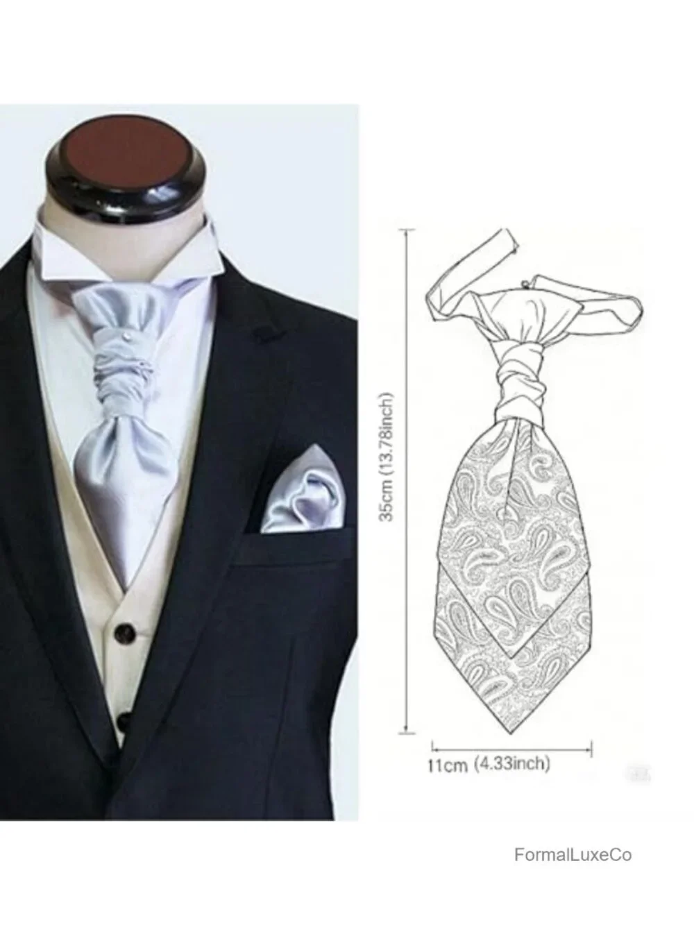 Pre-Tied Microfiber Ascot Cravat for Men Paisley Pattern Necktie